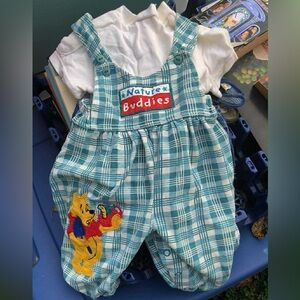 Disney Blue Plaid Overalls with Winnie the Pooh